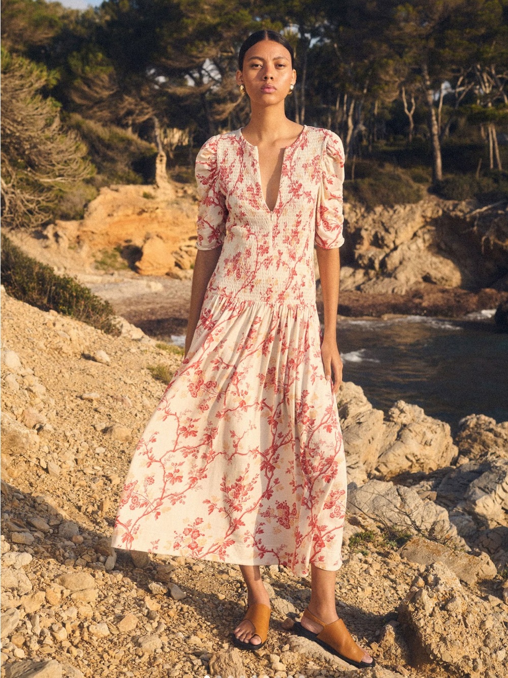 ME+EM Modern Botanical Print Maxi Dress